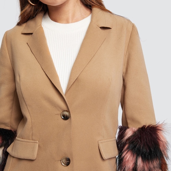 Fur Patches Sleeves Coat Style Jacket in Camel - Picture 6 of 7